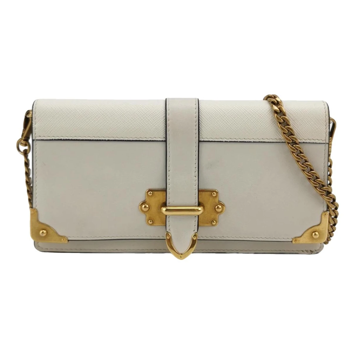 Pre-owned Prada Cahier Leather Crossbody Bag In White