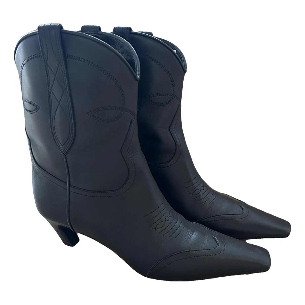 Pre-owned Khaite Leather Cowboy Boots In Black