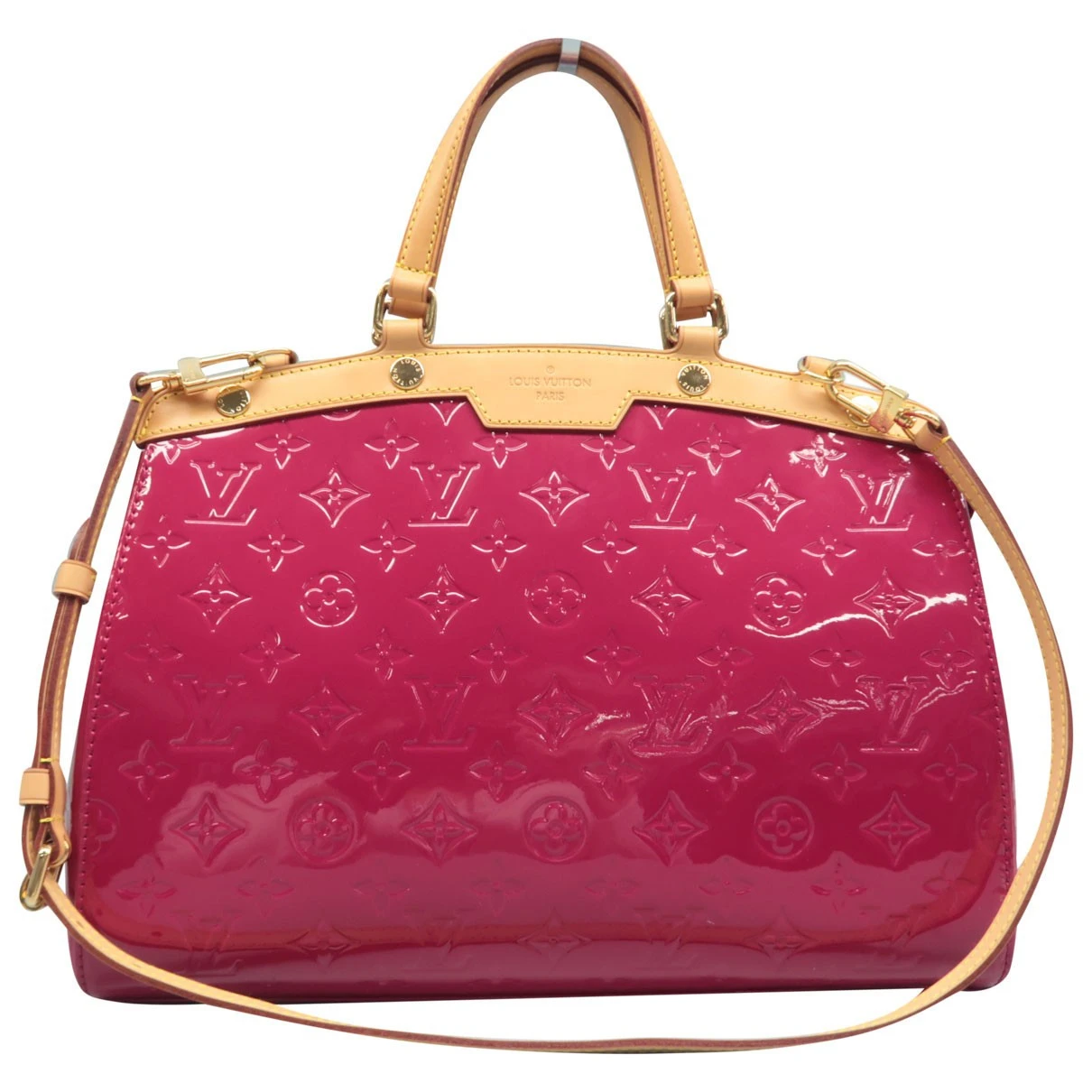 Pre-owned Louis Vuitton Bréa Patent Leather Satchel In Pink