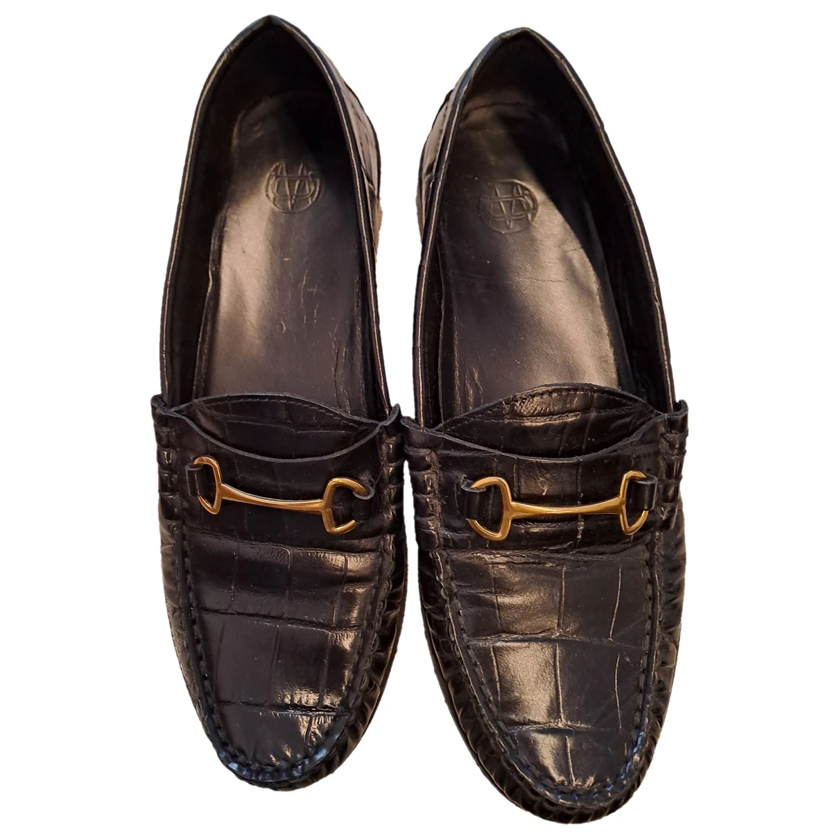 Pre-owned Massimo Dutti Leather Flats In Black