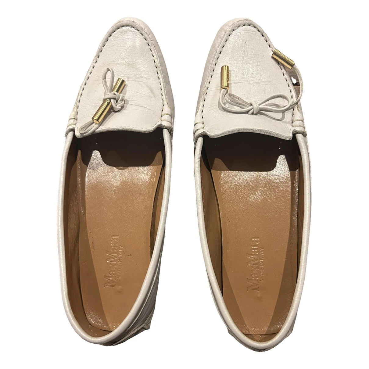 Pre-owned Max Mara Leather Flats In White