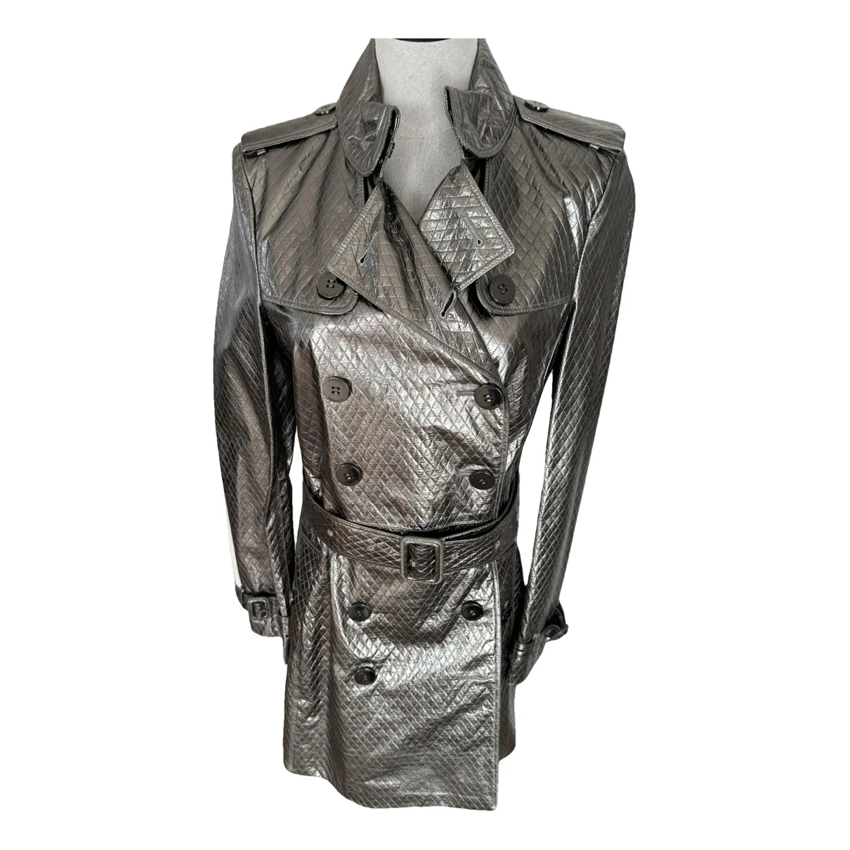 Pre-owned Burberry Westminster Leather Trench Coat In Metallic