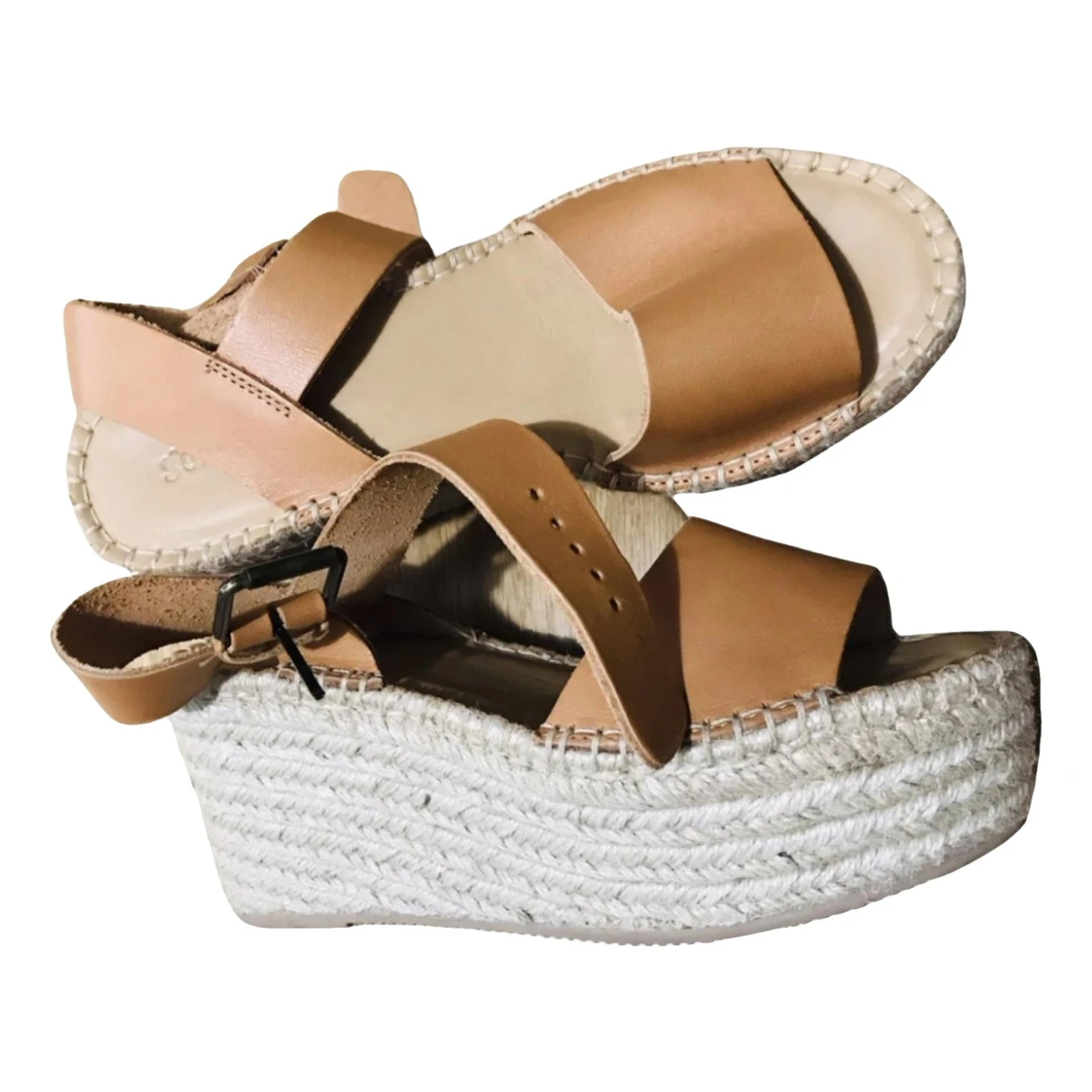 Pre-owned Soludos Leather Espadrilles In Camel