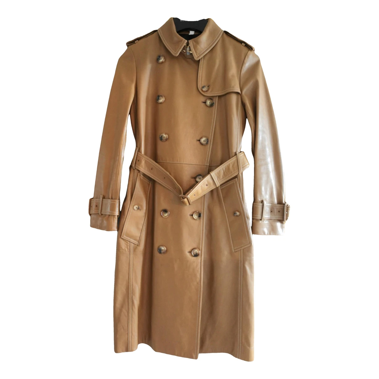 Pre-owned Burberry Kensington Leather Trench Coat In Brown