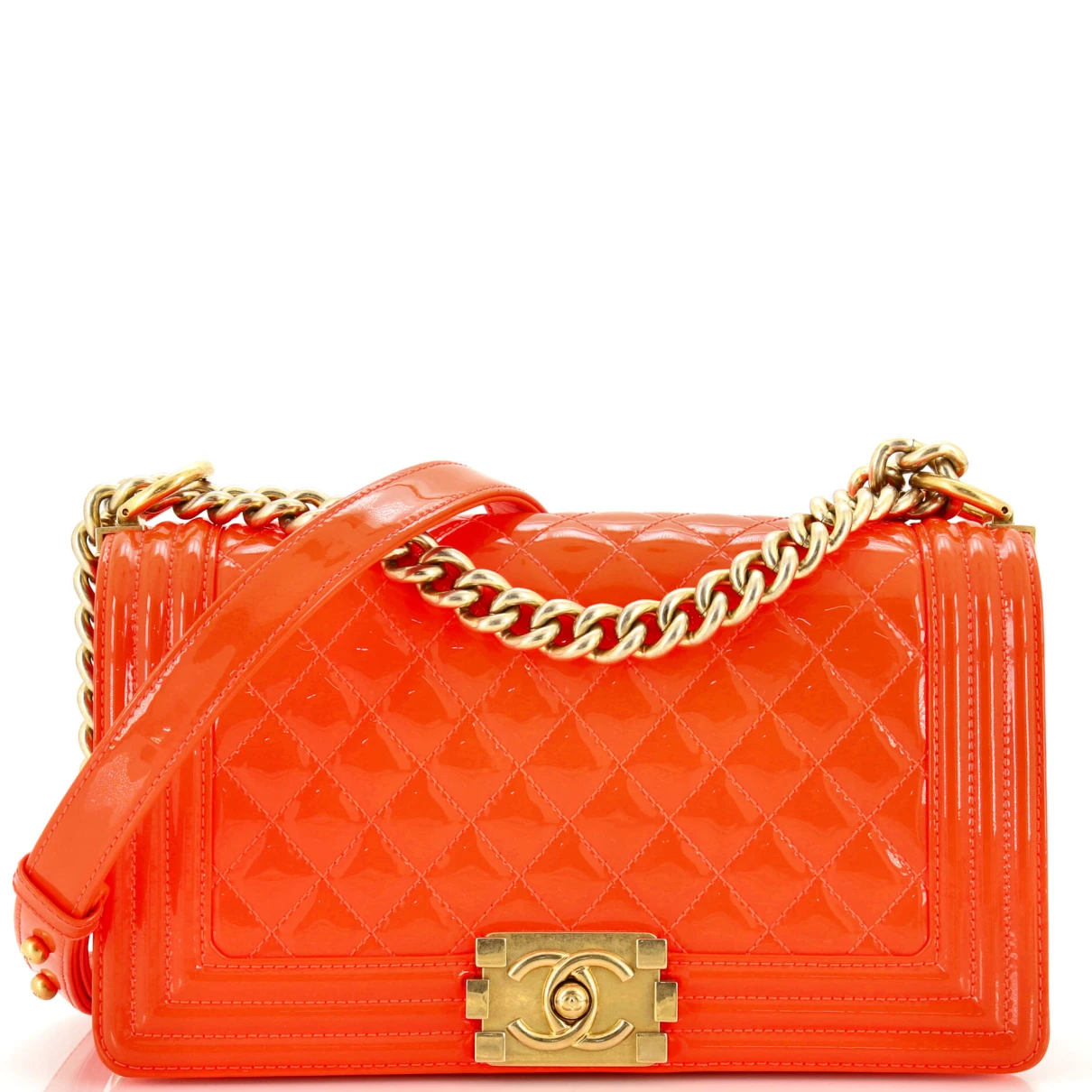 Pre-owned Chanel Patent Leather Handbag In Orange