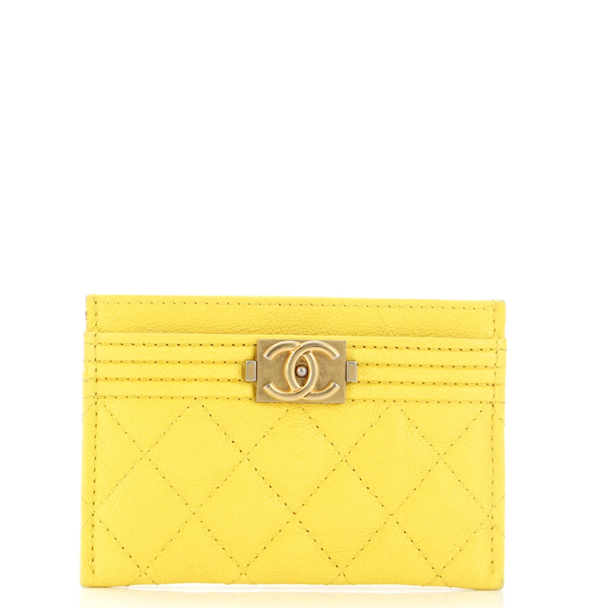 Pre-owned Chanel Leather Card Wallet In Yellow
