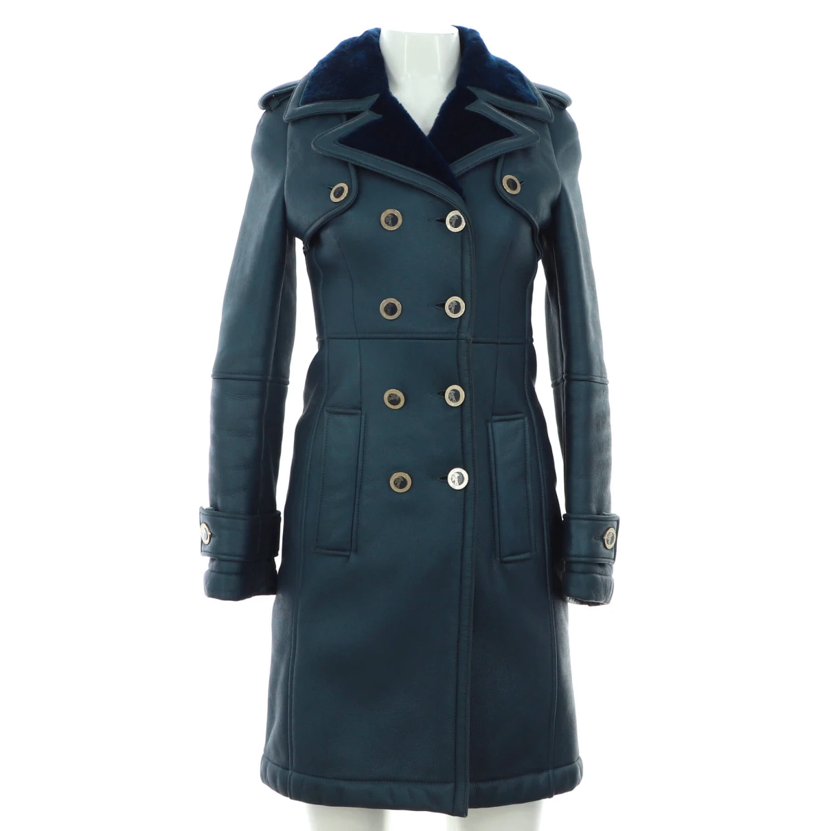 Pre-owned Versace Shearling Coat In Blue