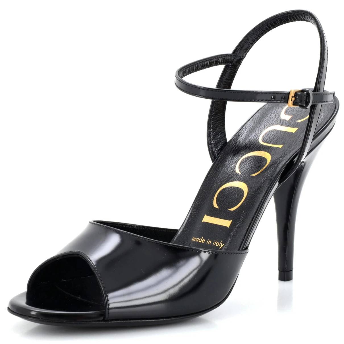 Pre-owned Gucci Patent Leather Sandal In Black