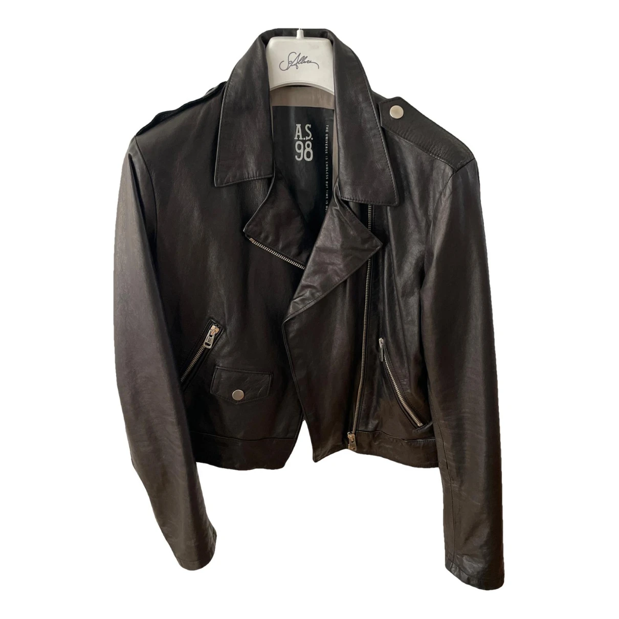 Pre-owned As98 Leather Biker Jacket In Black