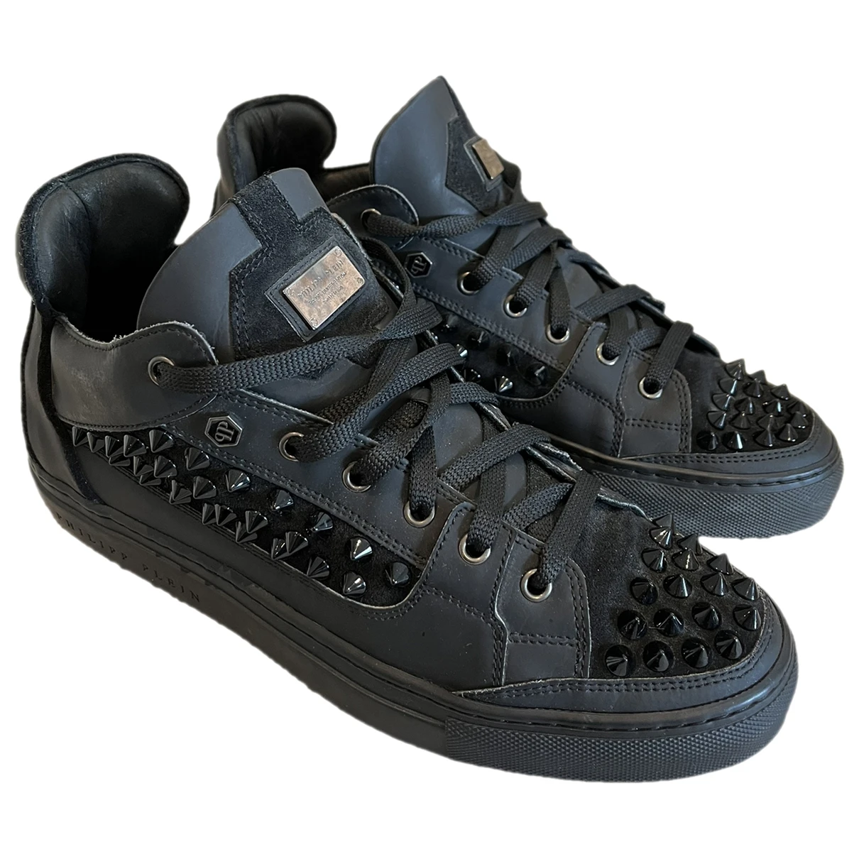 Pre-owned Philipp Plein Leather High Trainers In Black