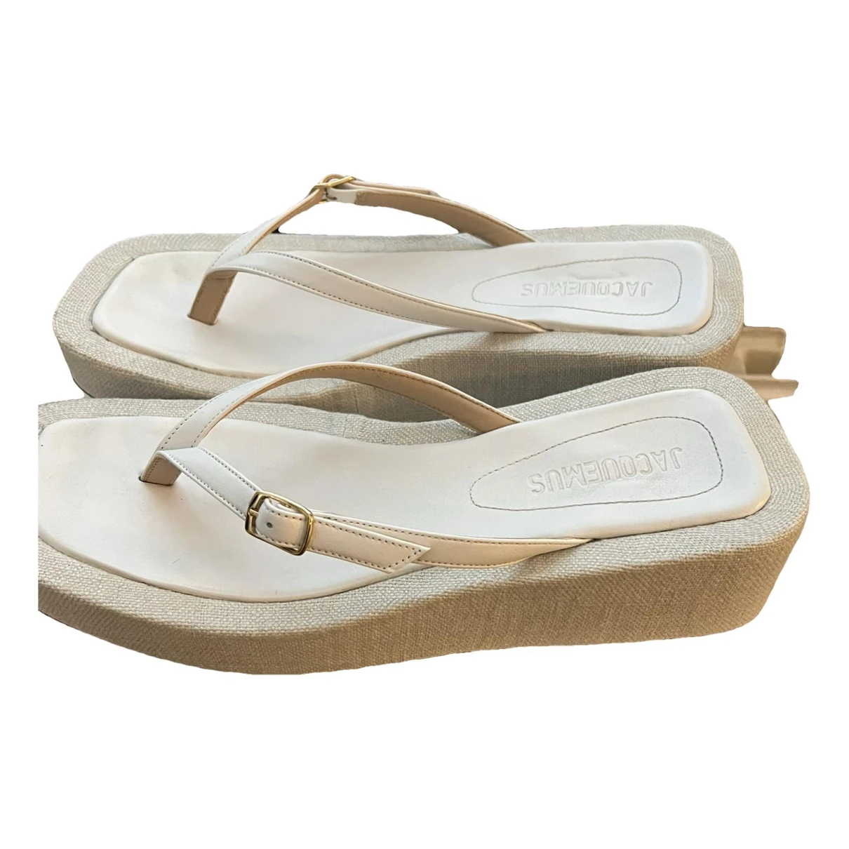 Pre-owned Jacquemus Tatanes Leather Flip Flops In Beige