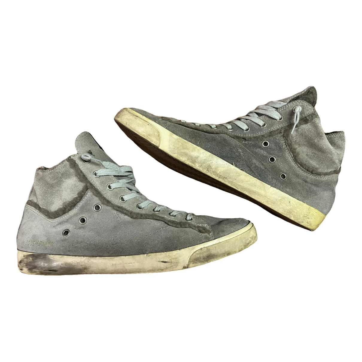 Pre-owned Golden Goose Leather High Trainers In Grey