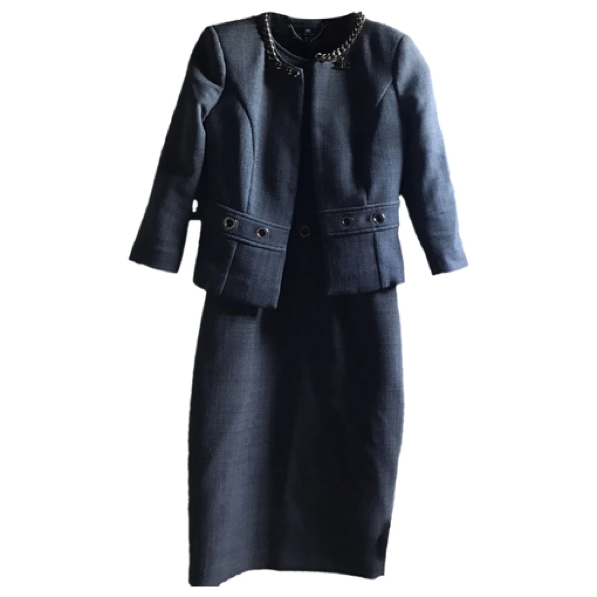 Pre-owned Elisabetta Franchi Wool Mid-length Dress In Grey