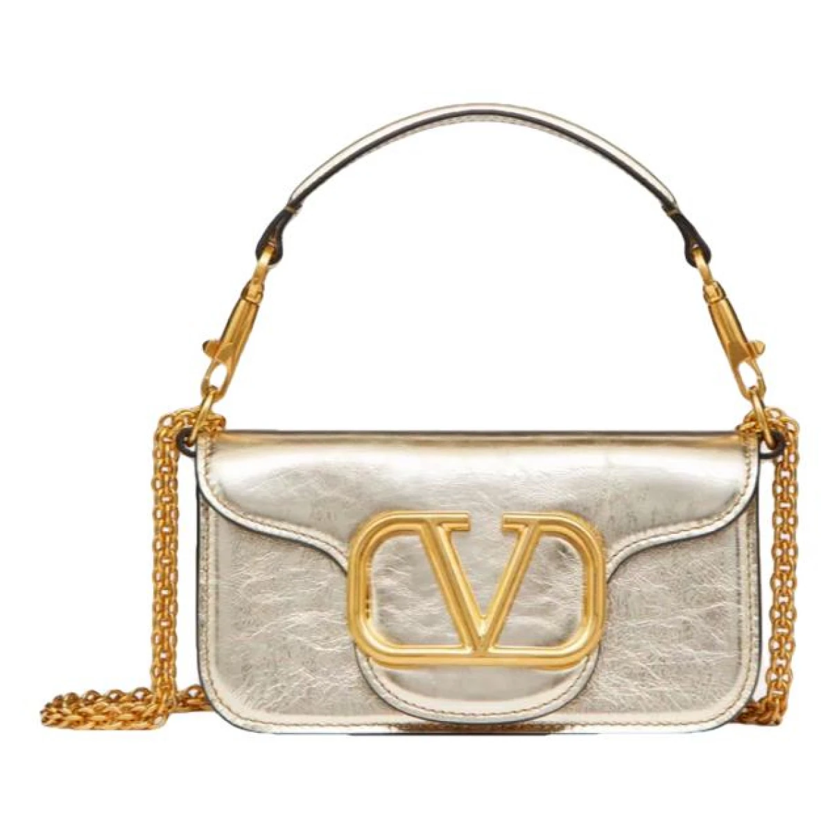 Pre-owned Valentino Garavani Loco Leather Crossbody Bag In Gold