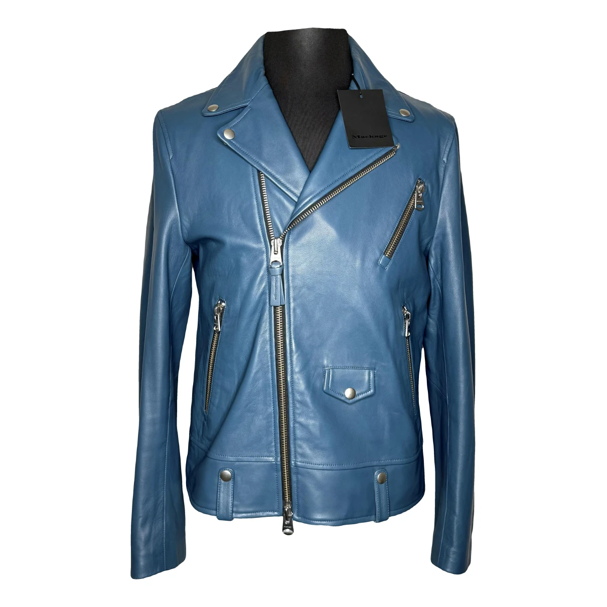 Pre-owned Mackage Leather Peacoat In Blue