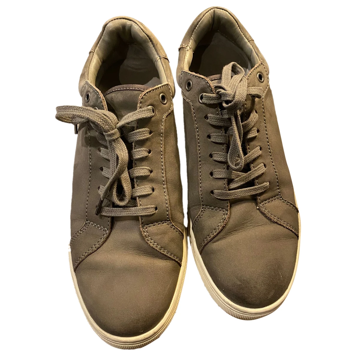 Pre-owned Allsaints Leather Low Trainers In Grey