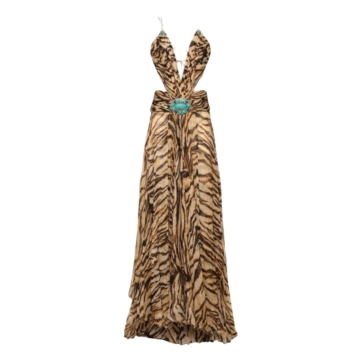 Pre-owned Roberto Cavalli Silk Maxi Dress In Brown