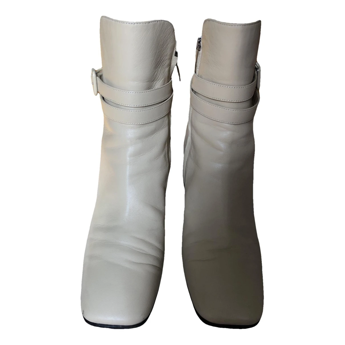 Pre-owned Sergio Rossi Leather Boots In Ecru