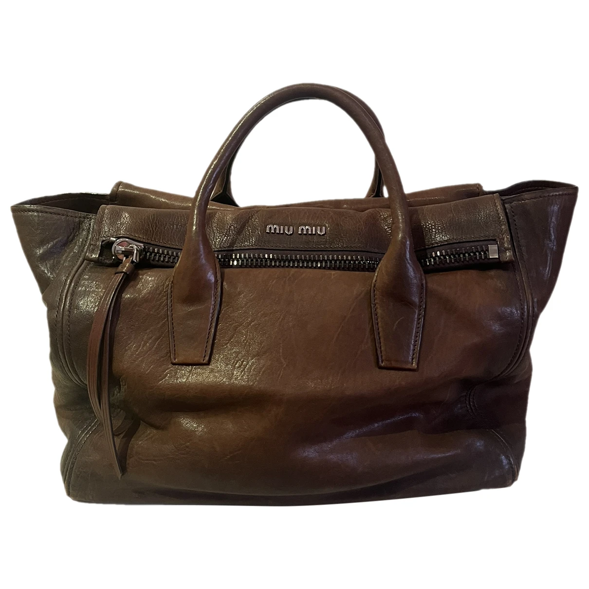 Pre-owned Miu Miu Bow Bag Leather Crossbody Bag In Brown