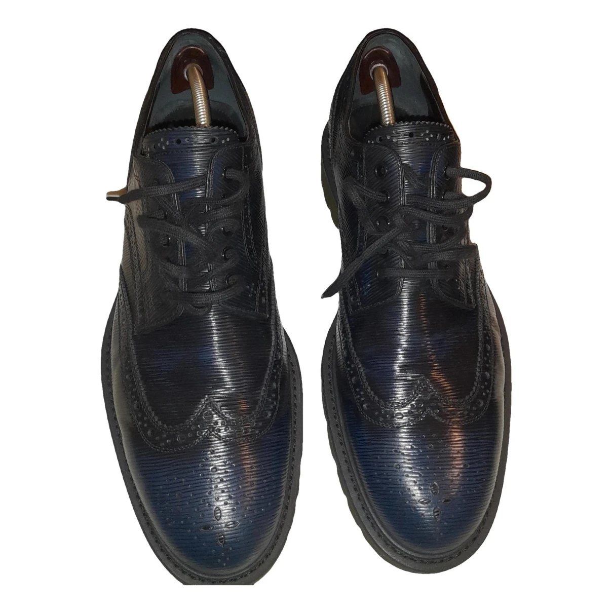 Pre-owned Louis Vuitton Condorcet Leather Lace Ups In Navy