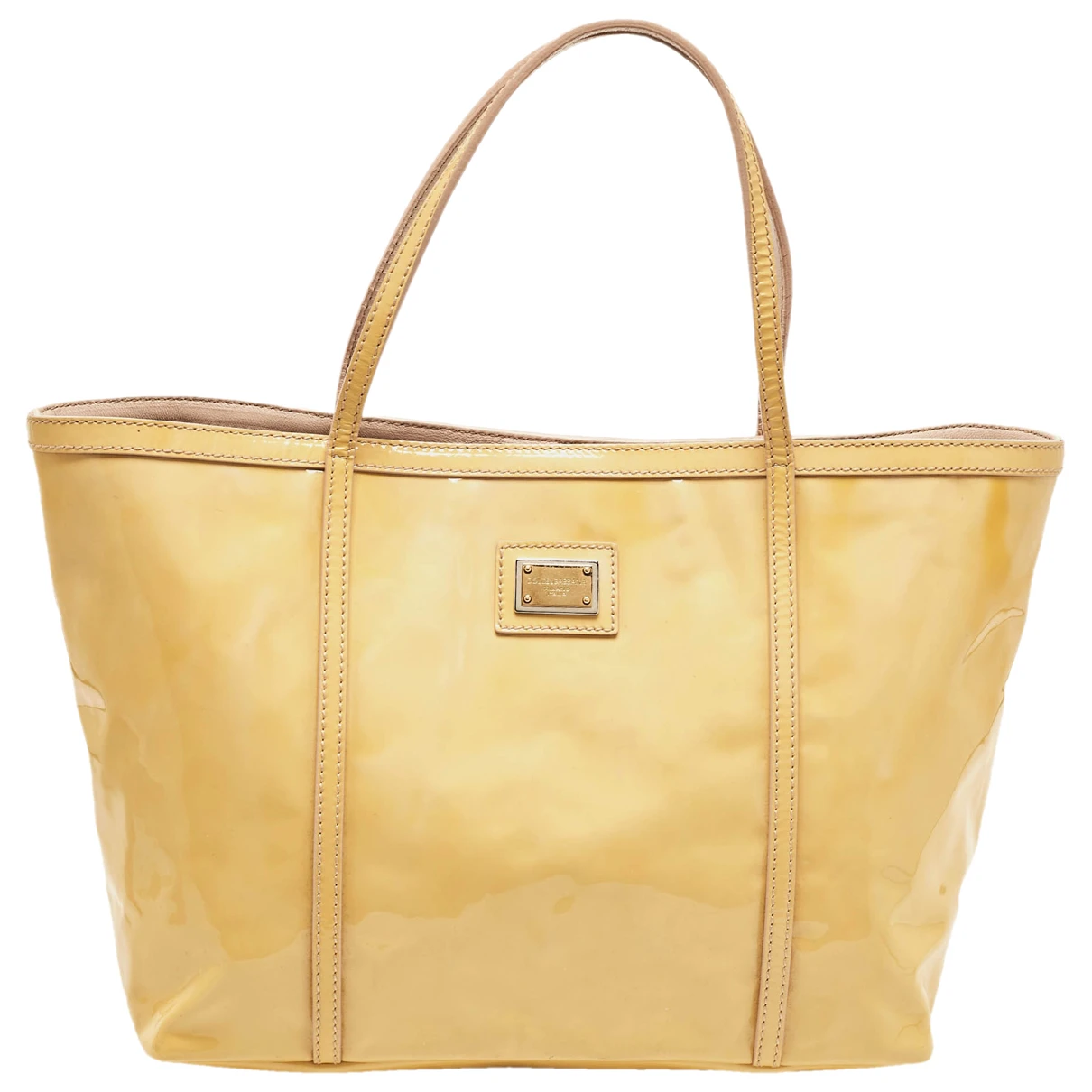 Pre-owned Dolce & Gabbana Patent Leather Tote In Yellow