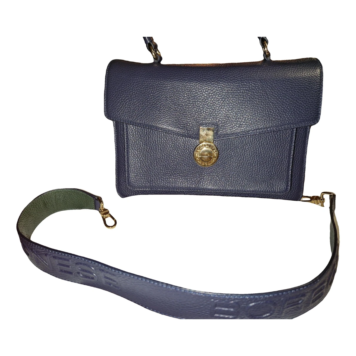 Pre-owned Borbonese Leather Handbag In Navy