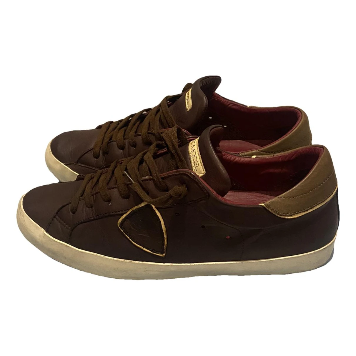 Pre-owned Philippe Model Leather Low Trainers In Burgundy