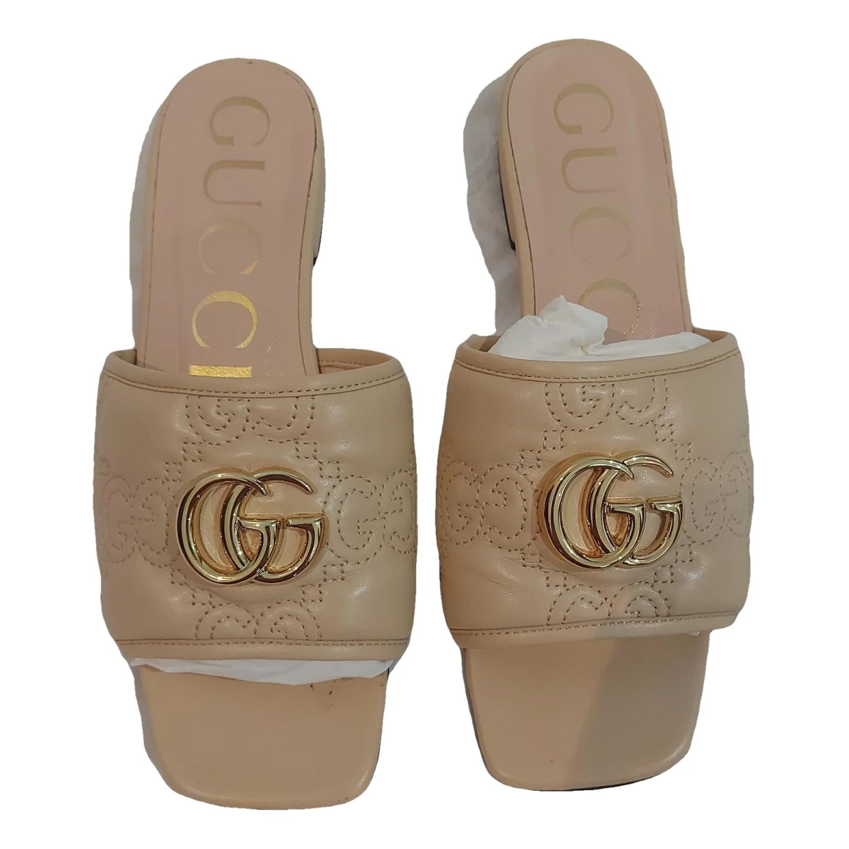 Pre-owned Gucci Marmont Leather Sandal In Beige