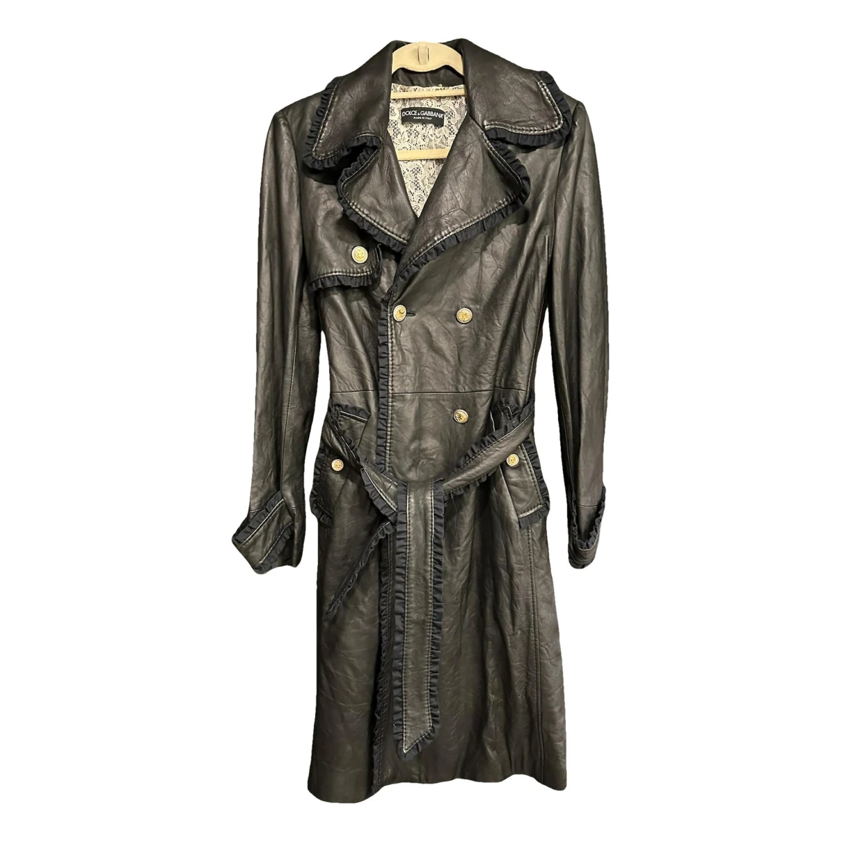 Pre-owned Dolce & Gabbana Leather Trench Coat In Black
