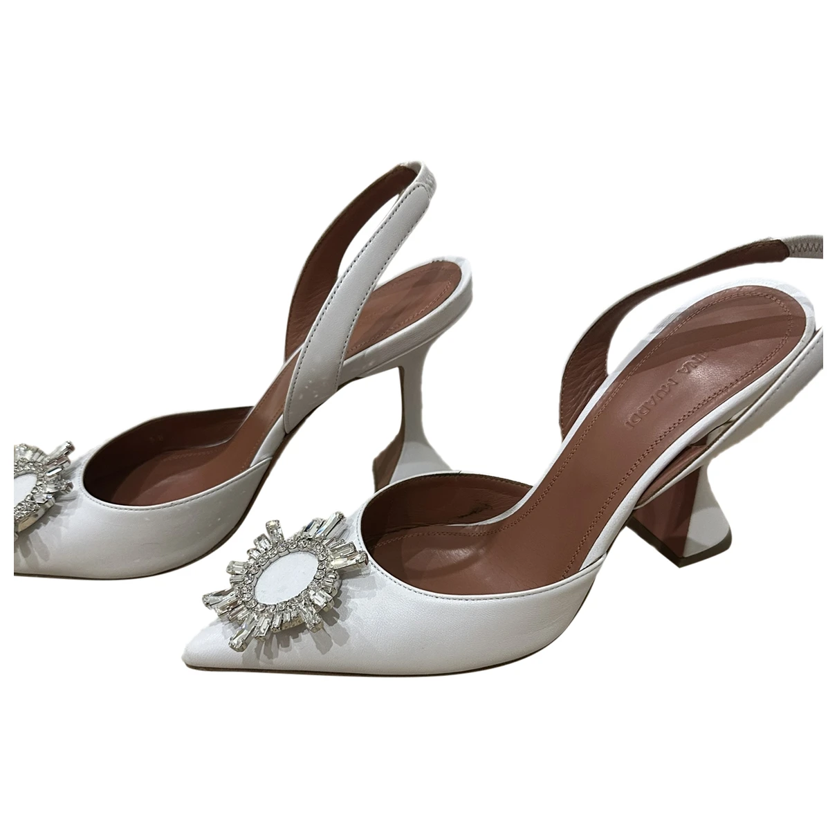 Pre-owned Amina Muaddi Begum Leather Heels In White