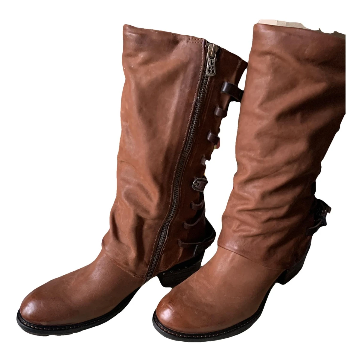 Pre-owned As98 Leather Cowboy Boots In Camel