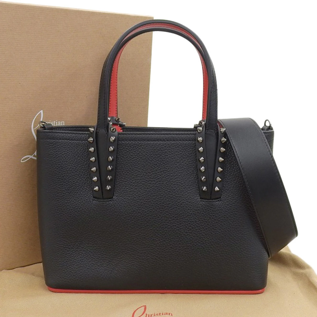 Pre-owned Christian Louboutin Cabata Leather Handbag In Black
