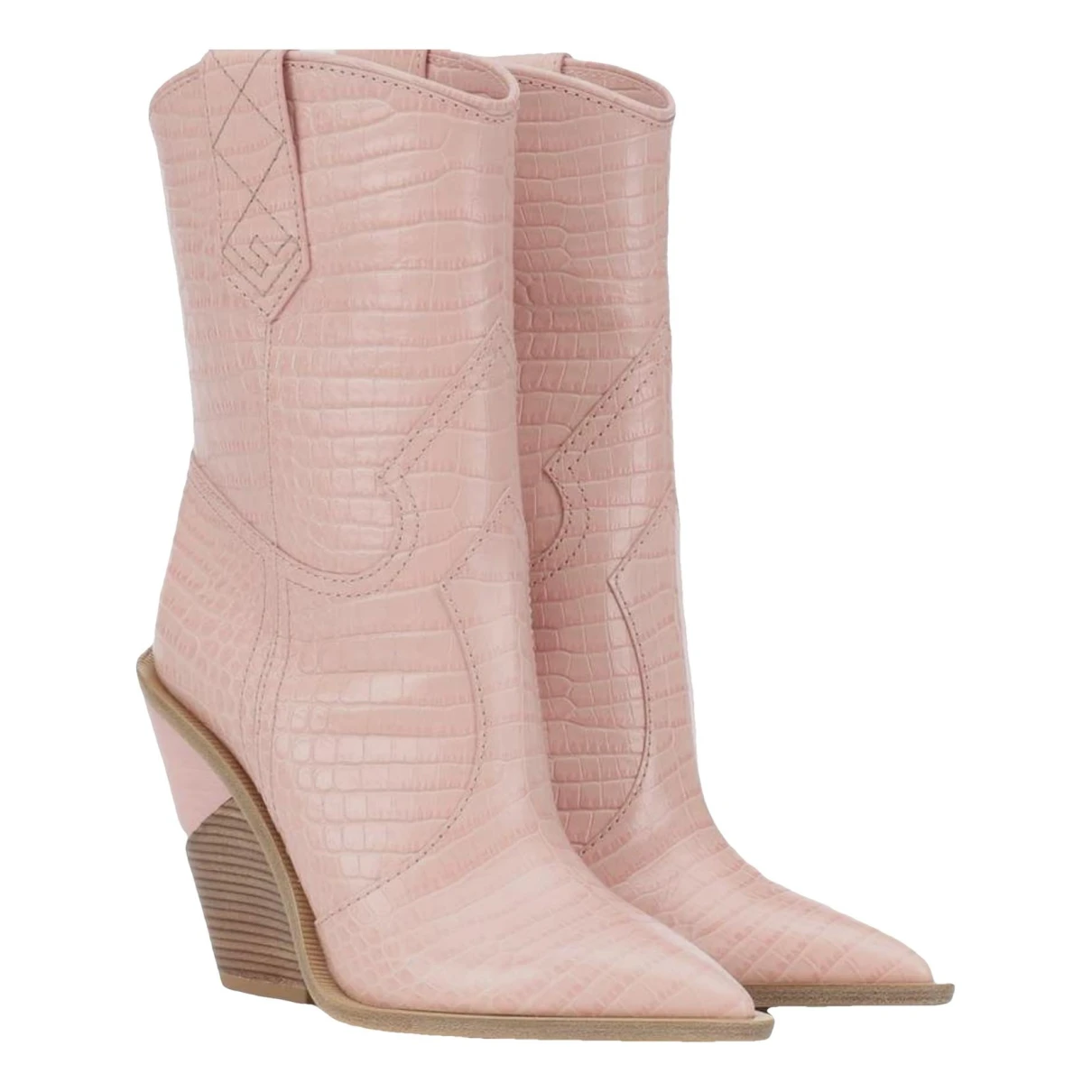 Pre-owned Fendi Cowboy Leather Cowboy Boots In Pink