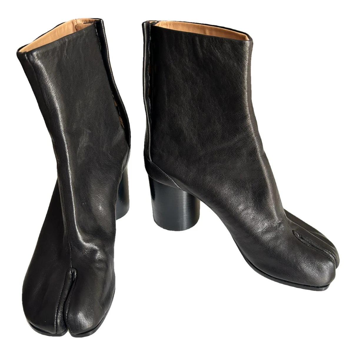 Pre-owned Maison Margiela Tabi Leather Boots In Black