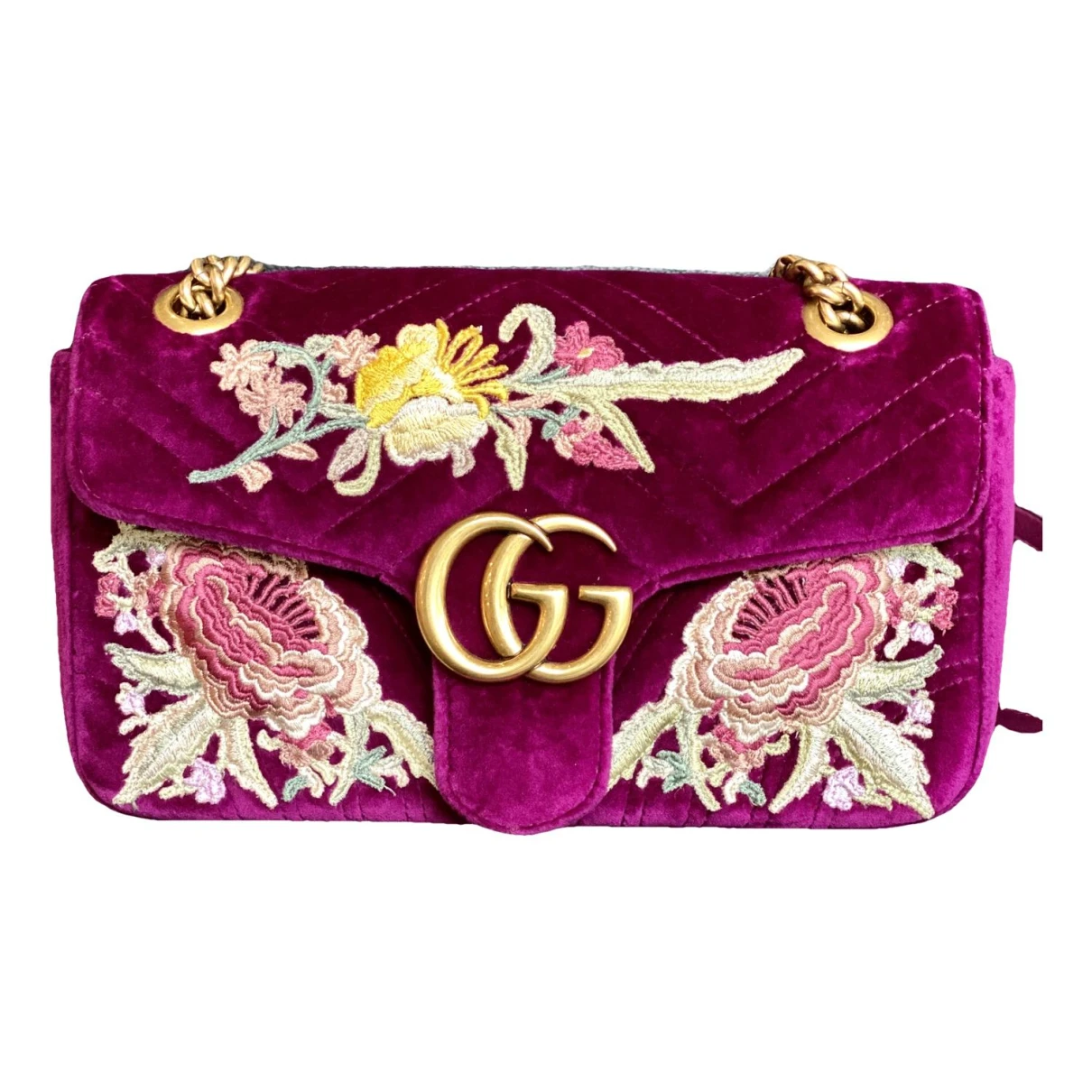 Pre-owned Gucci Gg Marmont Flap Velvet Crossbody Bag In Purple