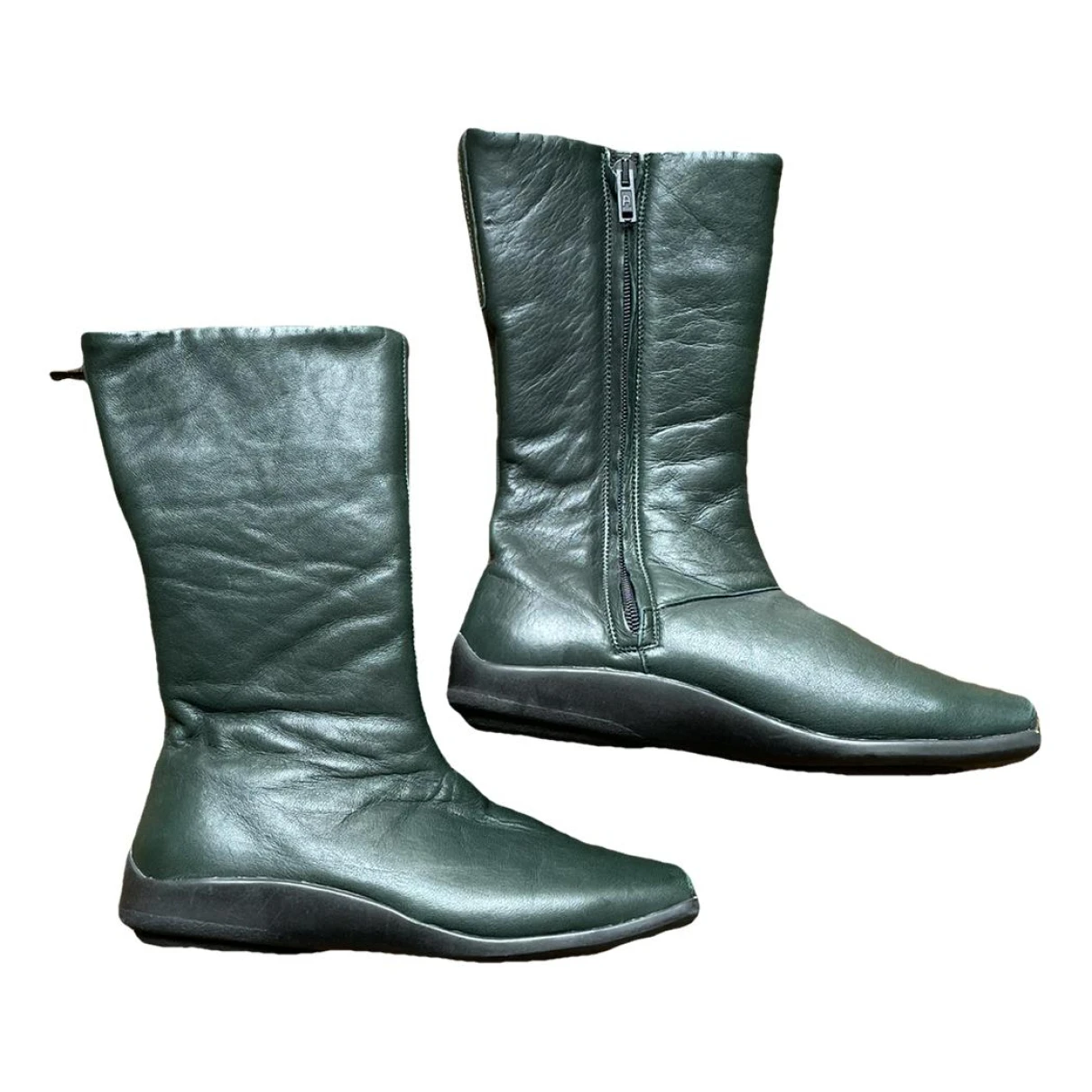 Pre-owned Issey Miyake Leather Boots In Green