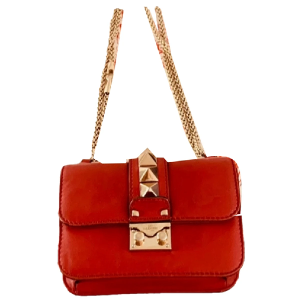 Pre-owned Valentino Garavani Glam Lock Leather Crossbody Bag In Red