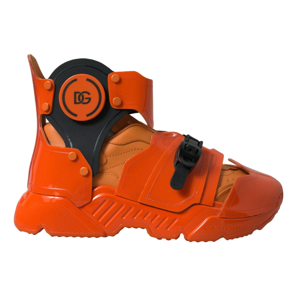 Pre-owned Dolce & Gabbana Leather High Trainers In Orange