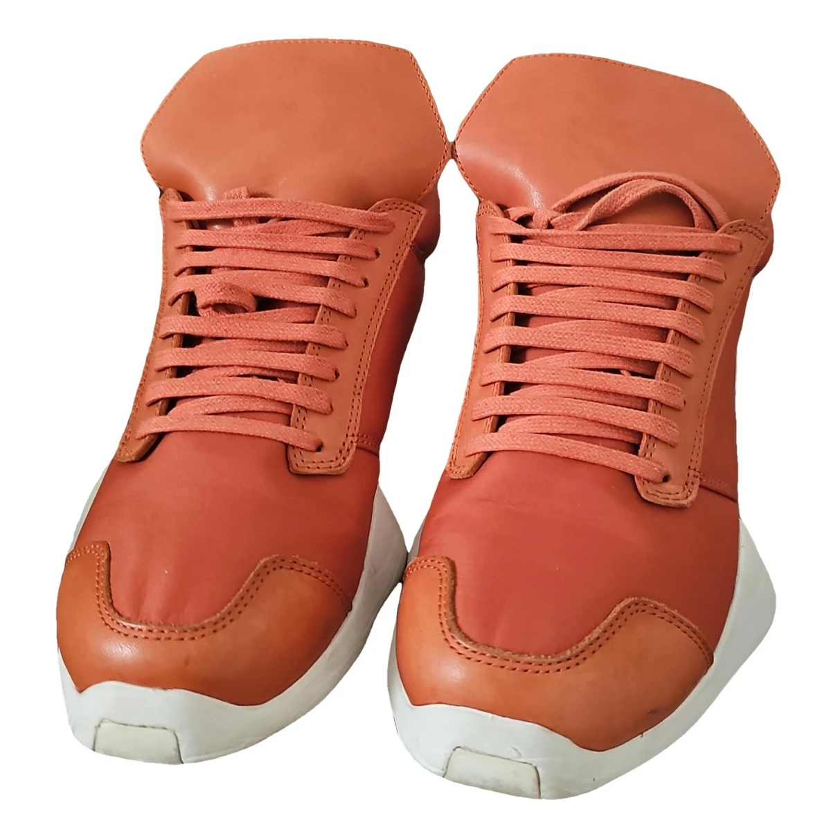 Pre-owned Rick Owens Leather Trainers In Orange