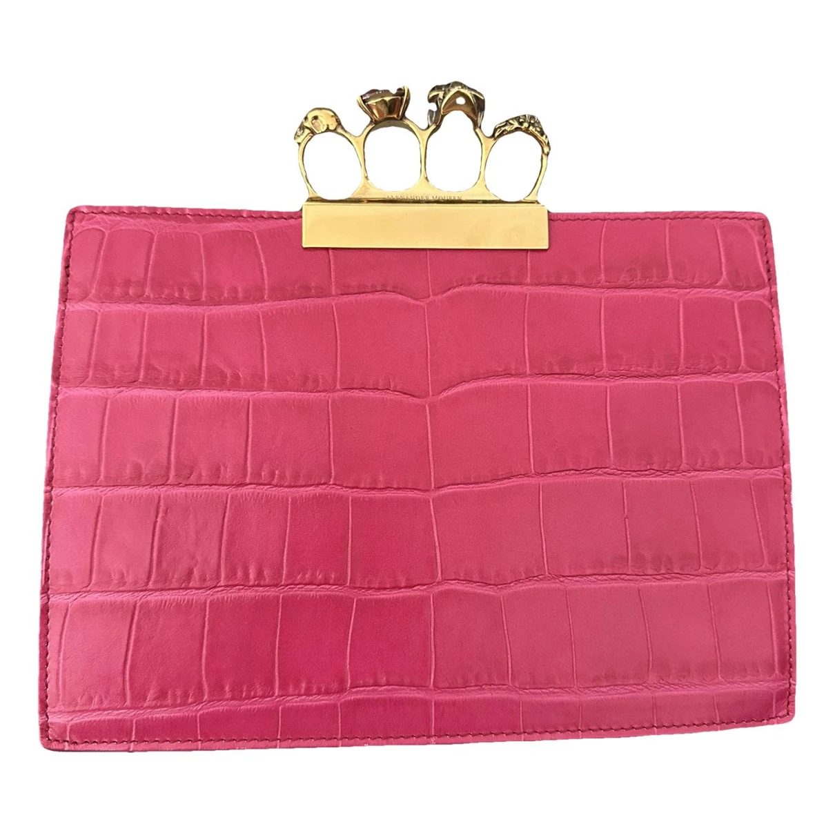 Pre-owned Alexander Mcqueen Knuckle Leather Clutch Bag In Pink