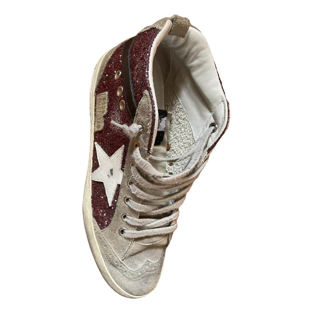 Pre-owned Golden Goose Mid Star Trainers In Burgundy