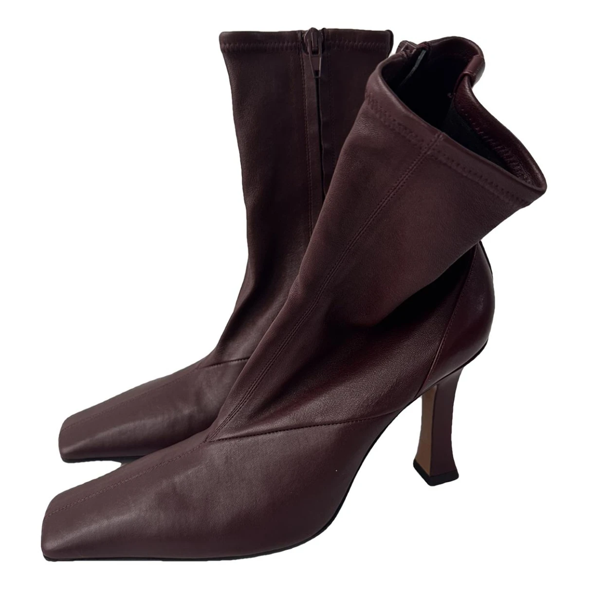 Pre-owned Celine Madame Leather Mocassin Boots In Burgundy