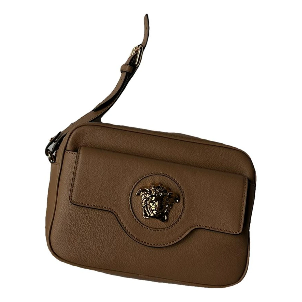 Pre-owned Versace Leather Crossbody Bag In Camel