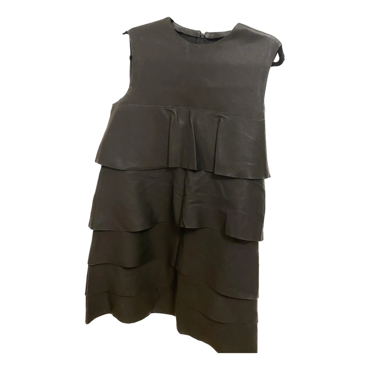 Pre-owned Celine Leather Mid-length Dress In Black