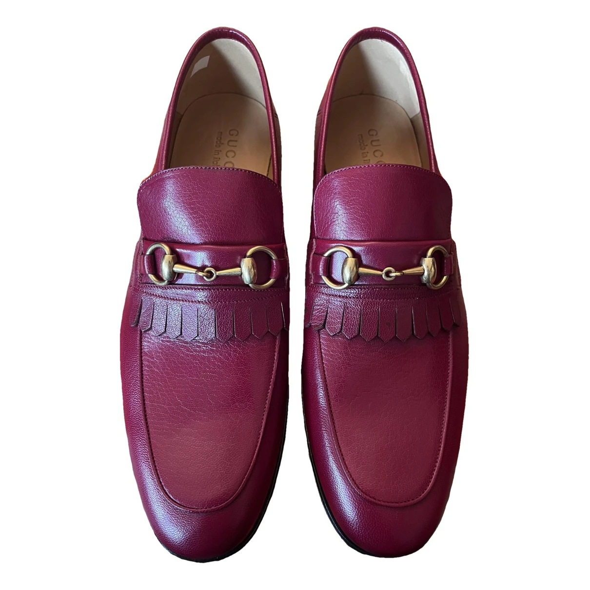 Pre-owned Gucci Brixton Leather Flats In Burgundy