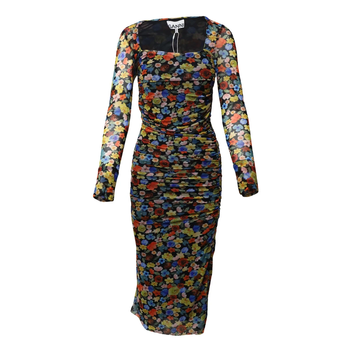 Pre-owned Ganni Silk Mid-length Dress In Multicolour