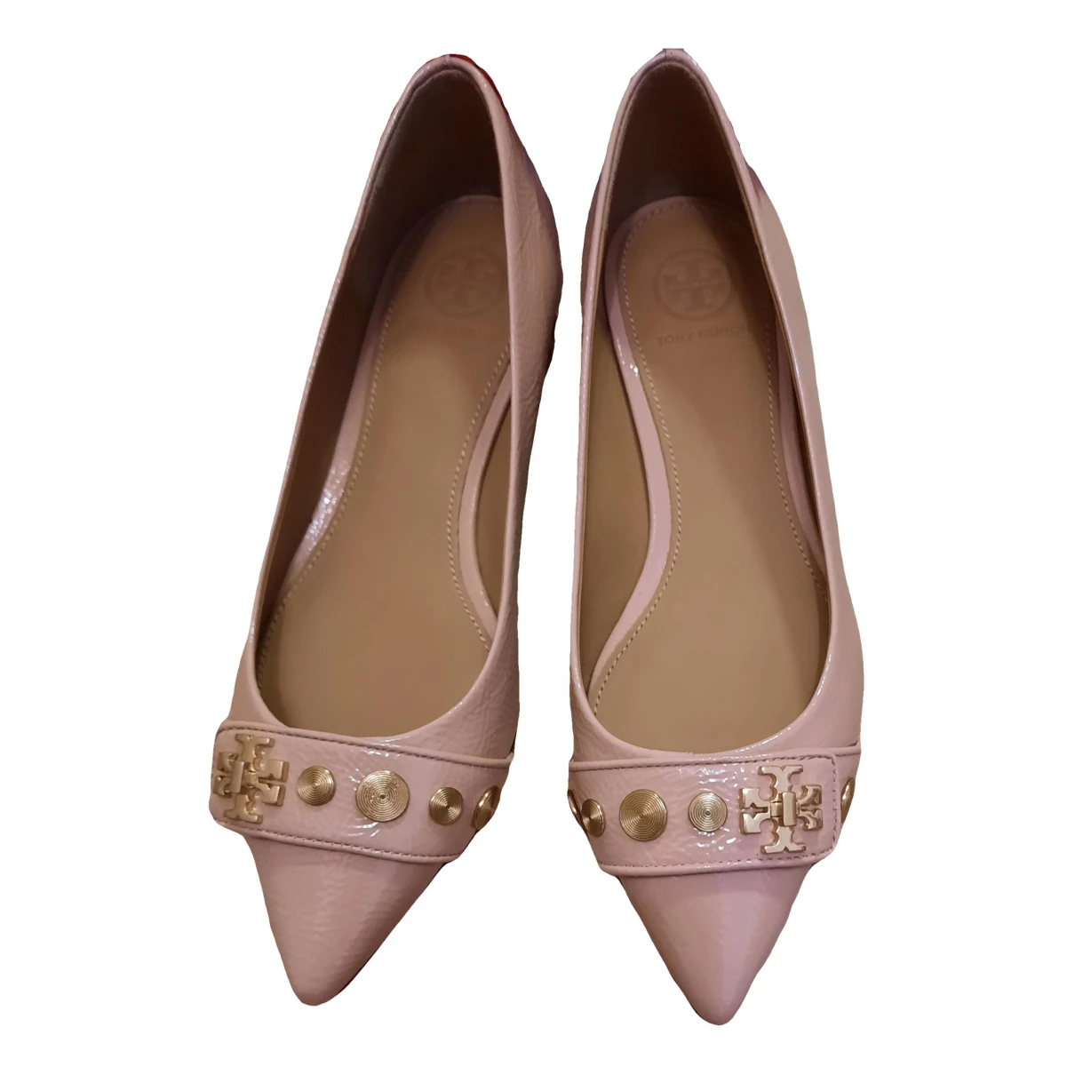 Pre-owned Tory Burch Patent Leather Ballet Flats In Beige