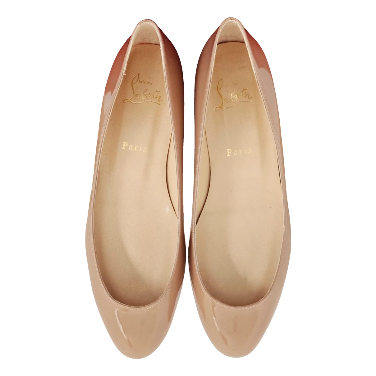 Pre-owned Christian Louboutin Patent Leather Ballet Flats In Beige
