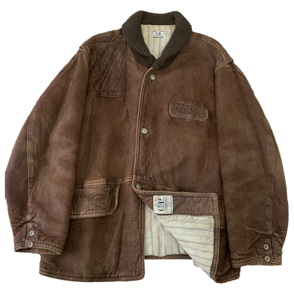 Pre-owned C.p. Company Leather Jacket In Brown
