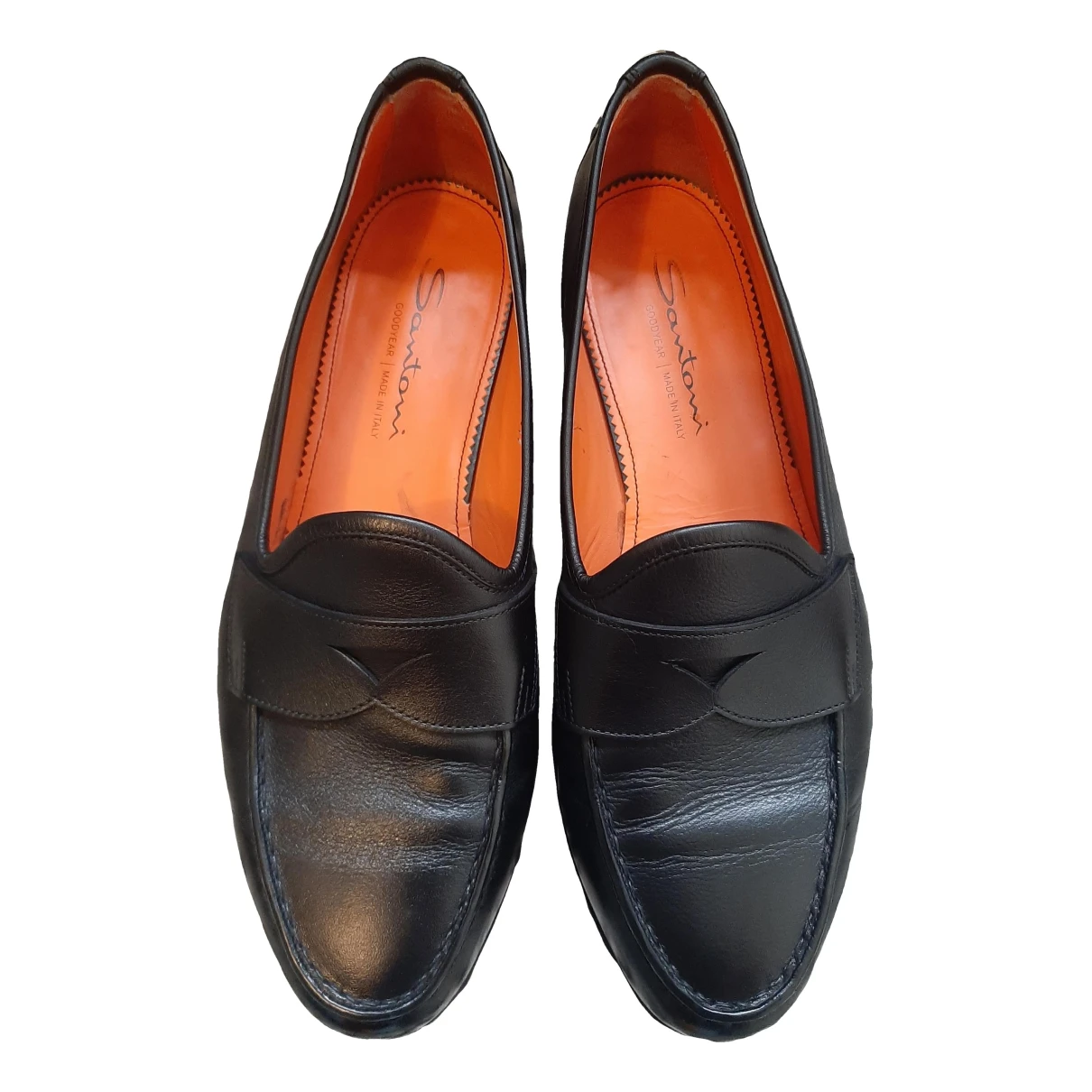 Pre-owned Santoni Leather Flats In Black